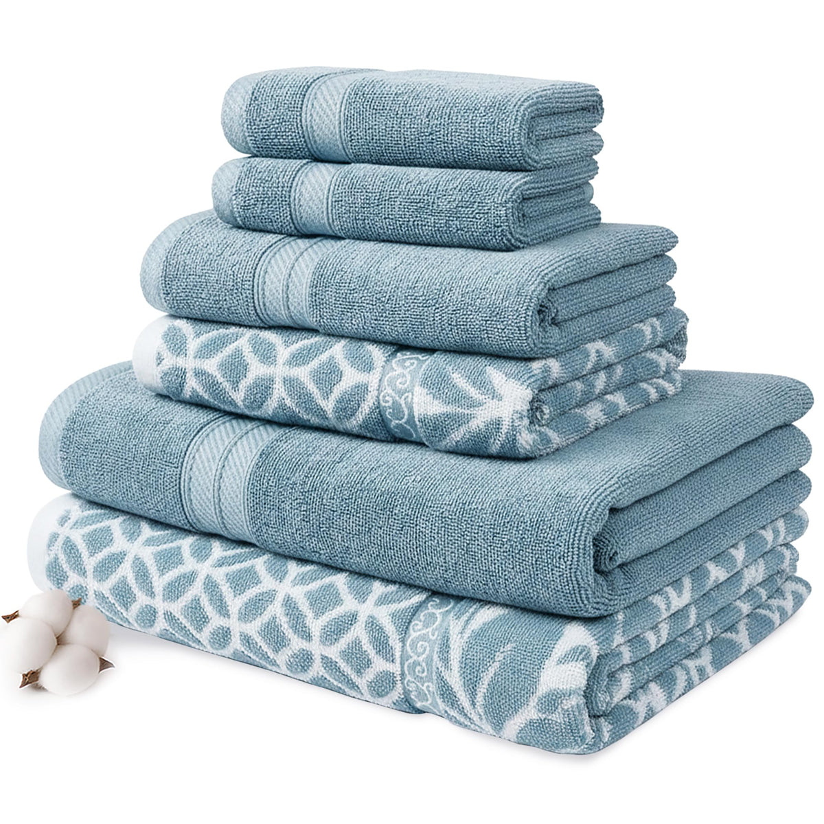 Modern Threads 6 Piece Bath Towel Set – Bathroom Set with 2 Bath Towels, 2 Hand Towels, and 2 Wash Cloths – 100% Cotton, Super Absorbent & Extra Soft – Reversible Classic Diamond (Aqua)