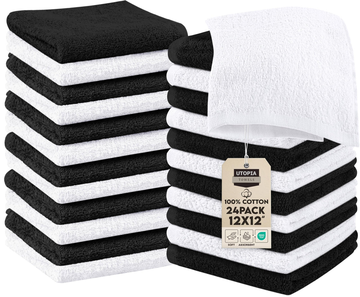 Utopia Towels 12 Pack Washcloths, 12x12 in, 100% Cotton, White
