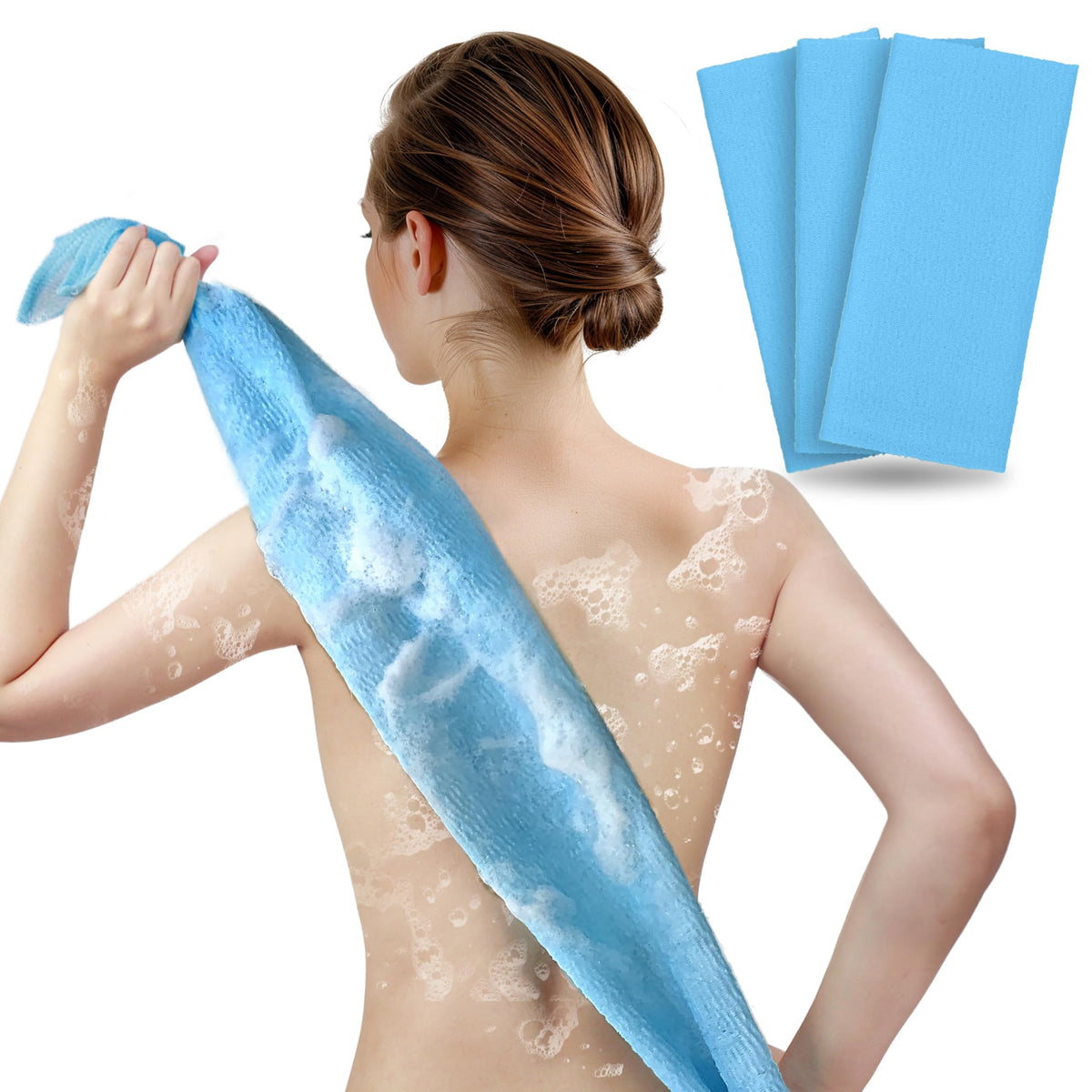 ARCH&M Exfoliating Washcloth & Japanese Shower Towel, Body Scrubber, 3 Pack