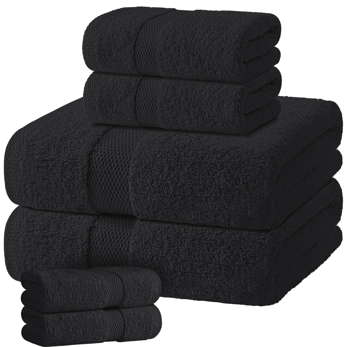 White Bath Towel Set of 6 - 100% Cotton Highly Absorbent Towels for Bathroom, 2 Luxury Bath Towels 650GSM, 2 Hand Towels, 2 Washcloths