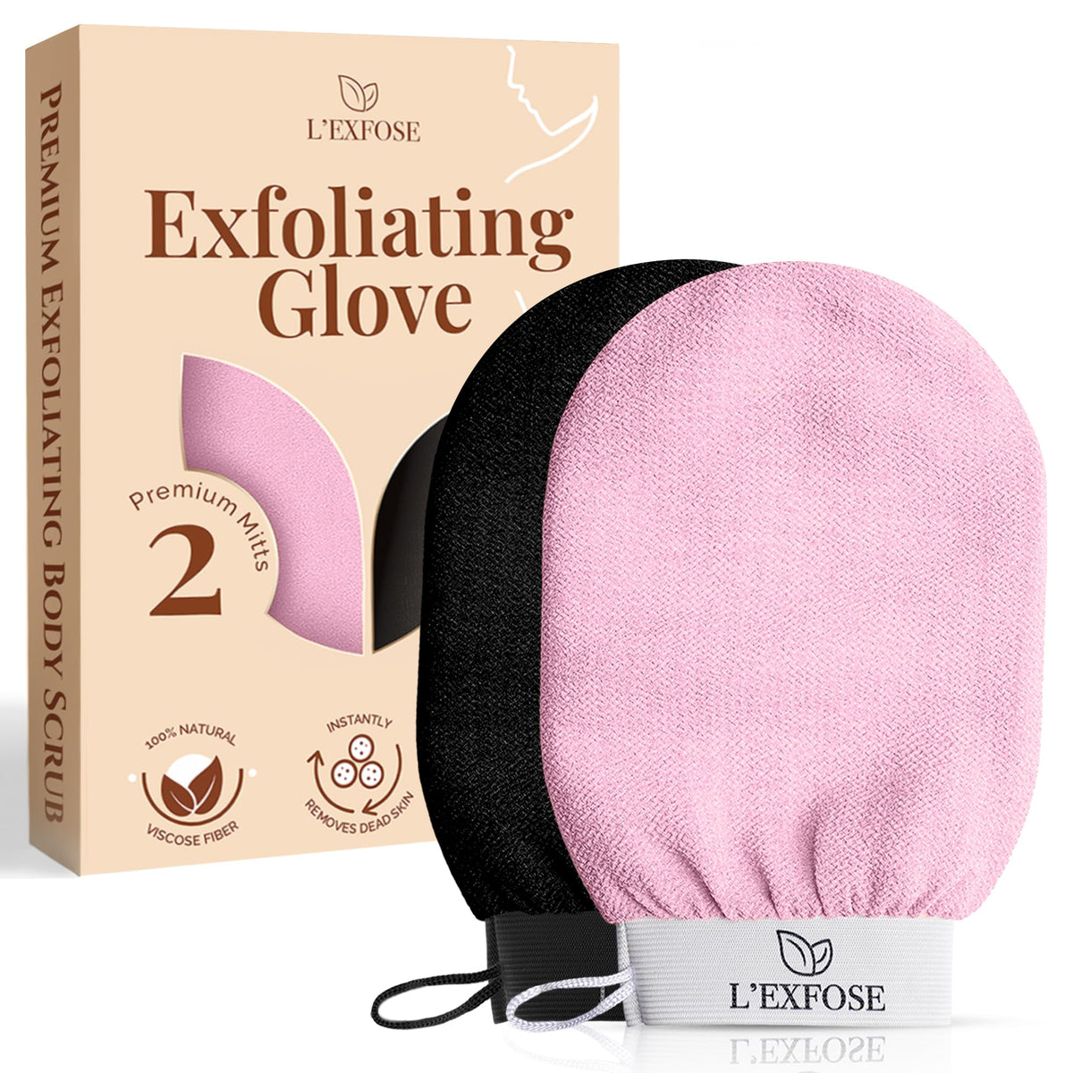 L’Exfose Kessa Hammam Deep Exfoliating Glove 2x – Korean Exfoliating Mitt for shower – Ideal for Dead Skin Remover, Keratosis Pilaris & Self-Tanning to Improve Skin Tone Made with 100% Natural Viscose