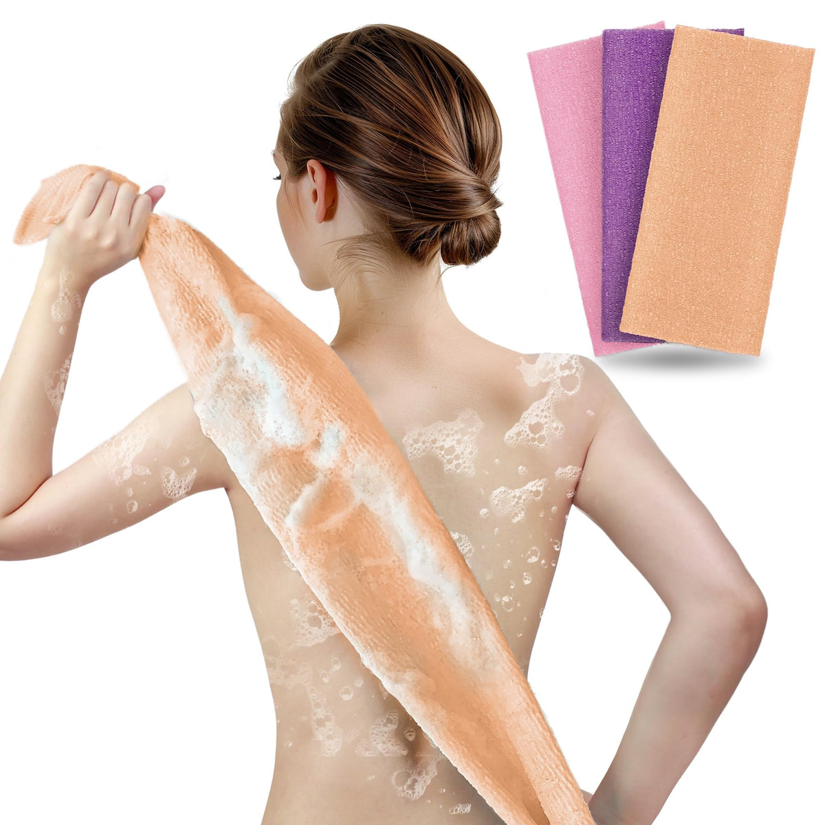 ARCH&M Exfoliating Washcloth & Japanese Shower Towel, Body Scrubber, 3 Pack