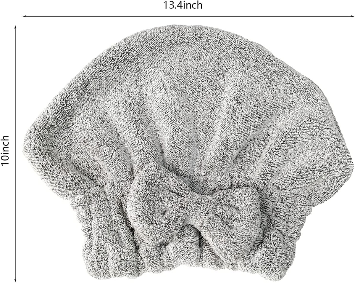 Microfiber Hair Towel Wrap, Soft Absorbent & Quick Drying Cap Set for Curly Thick Hair, Women & Girls - 2 Pcs (Stripe & Gray)