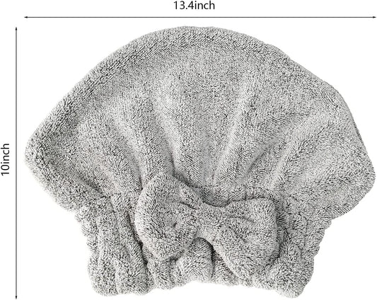 Microfiber Hair Towel Wrap, Soft Absorbent & Quick Drying Cap Set for Curly Thick Hair, Women & Girls - 2 Pcs (Stripe & Gray)