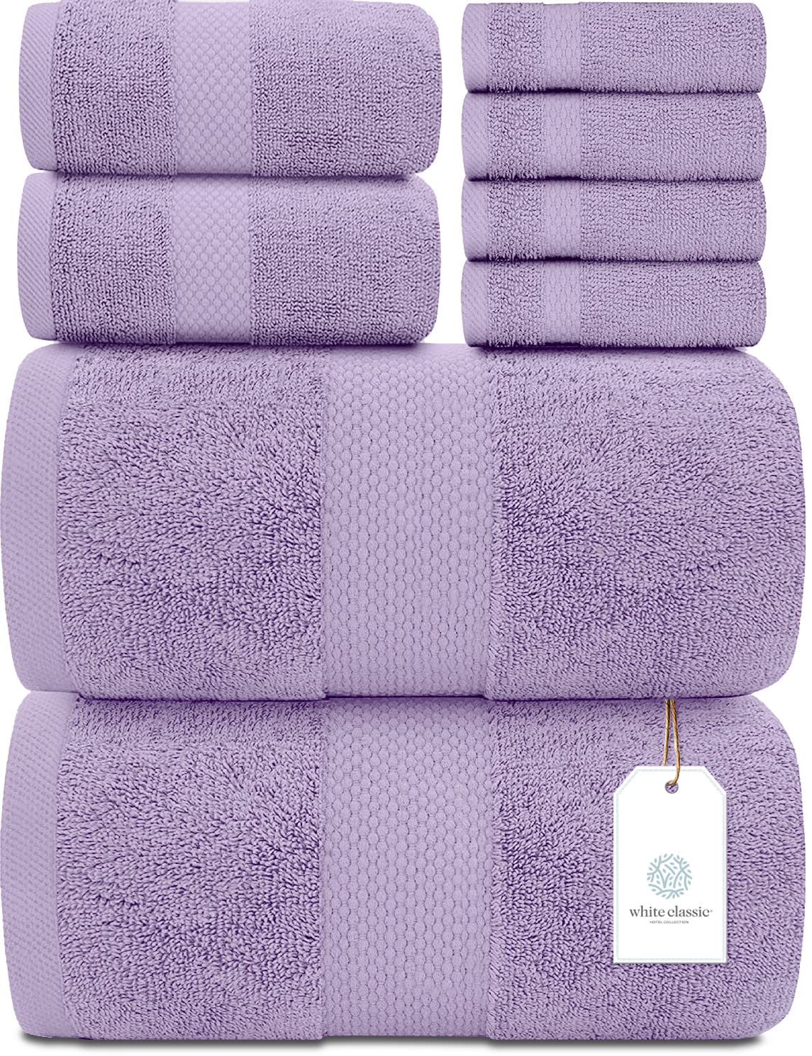 White Classic Luxury Light Blue Bath Towel Set of 8-100% Turkish Cotton