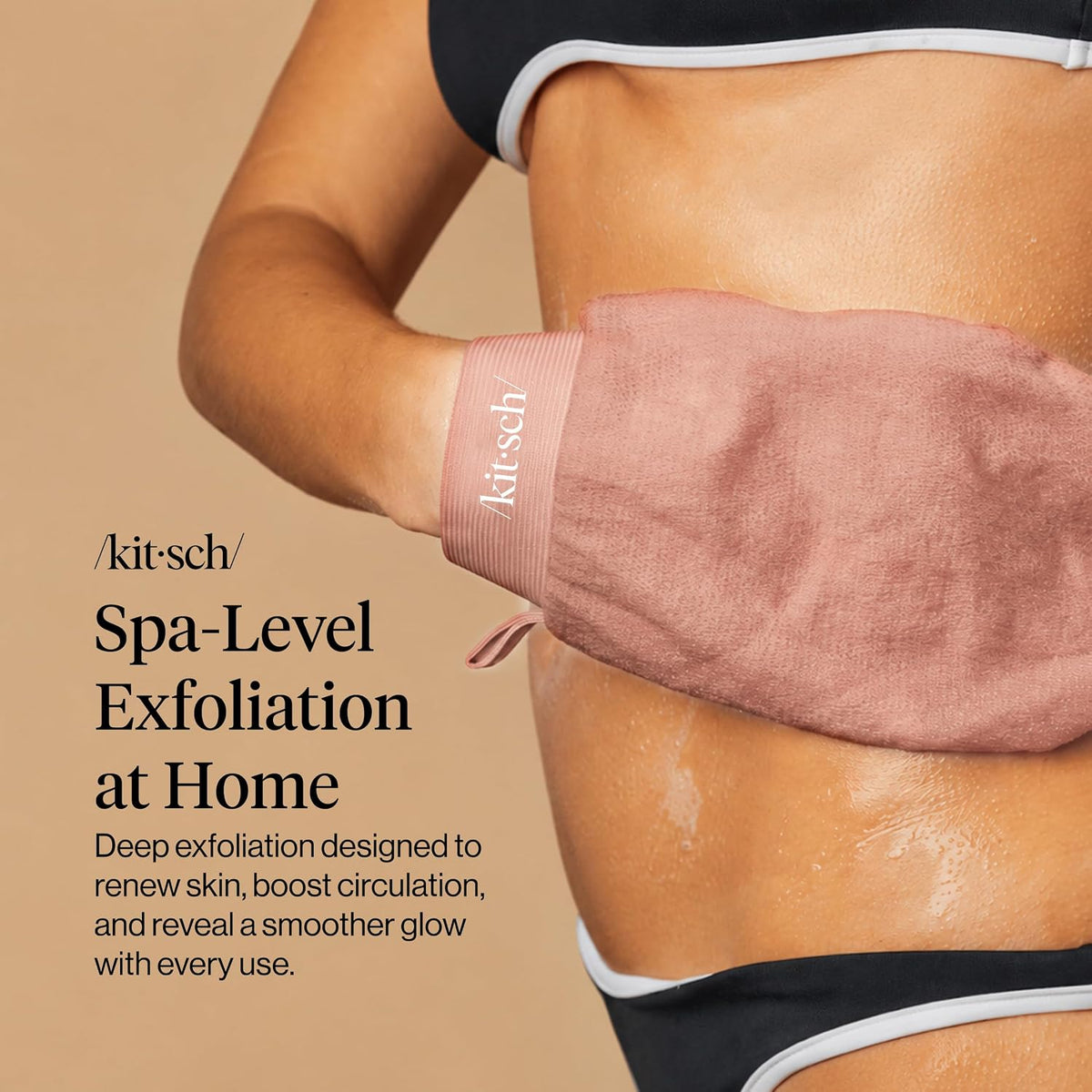 Kitsch Exfoliating Glove – Exfoliating Mitt - 2pc Black & Terracotta