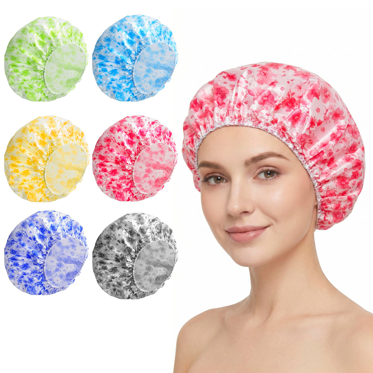 6 PCS Shower Capsfor Women, Reusable Waterproof Bath Caps