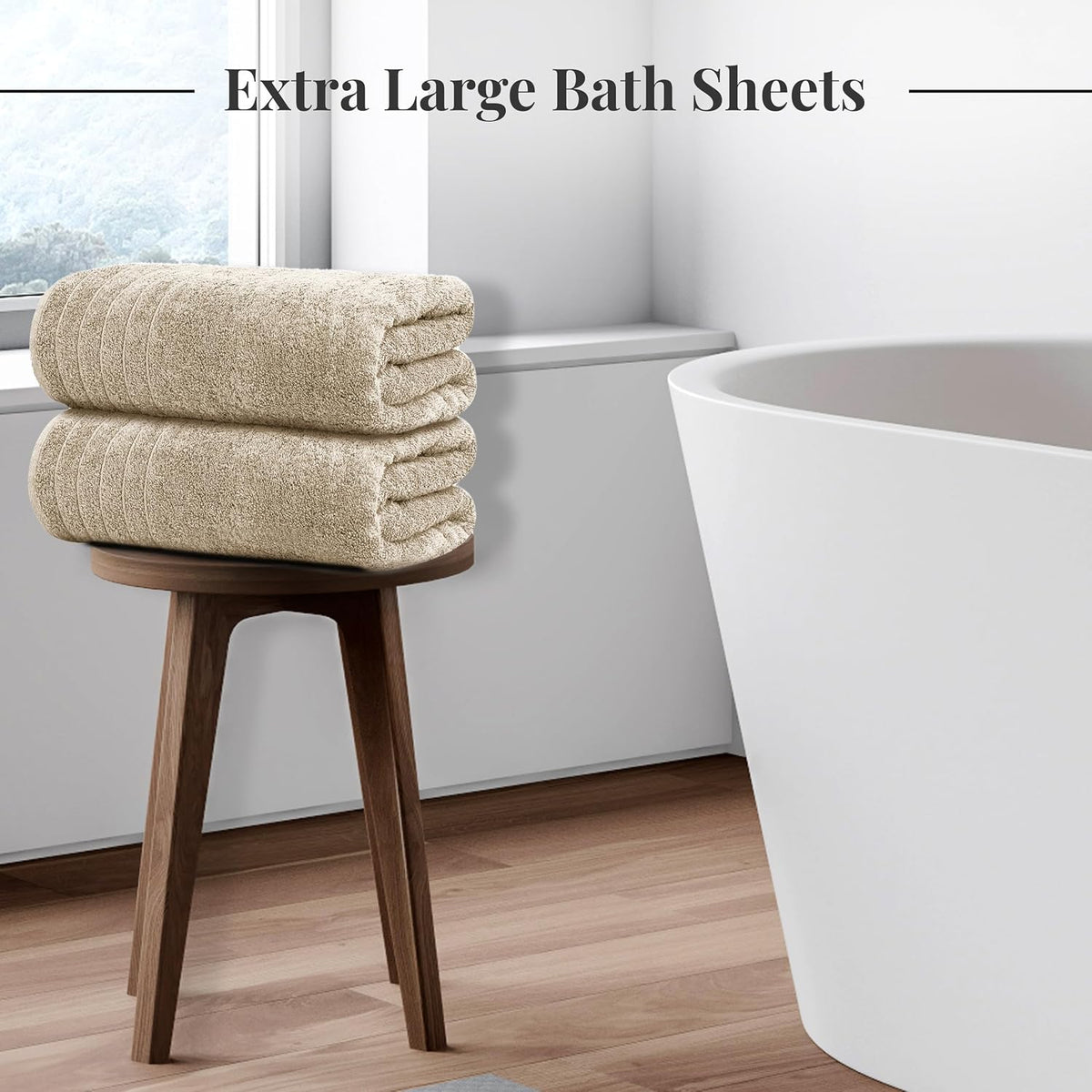 Tens Towels 2 Piece Extra Large Bath Sheets 35 x 70 Inches, Beige