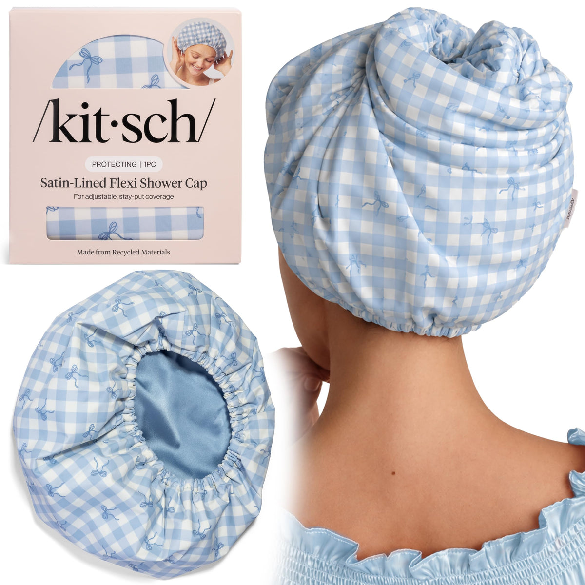 Kitsch Luxury Large Shower Cap for Women - Blush Dot