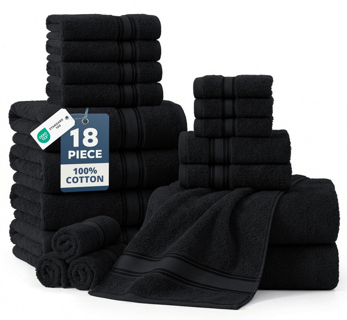 LANE LINEN Bath Towel Set 100% Cotton 18 Piece Soft Absorbent - Grey