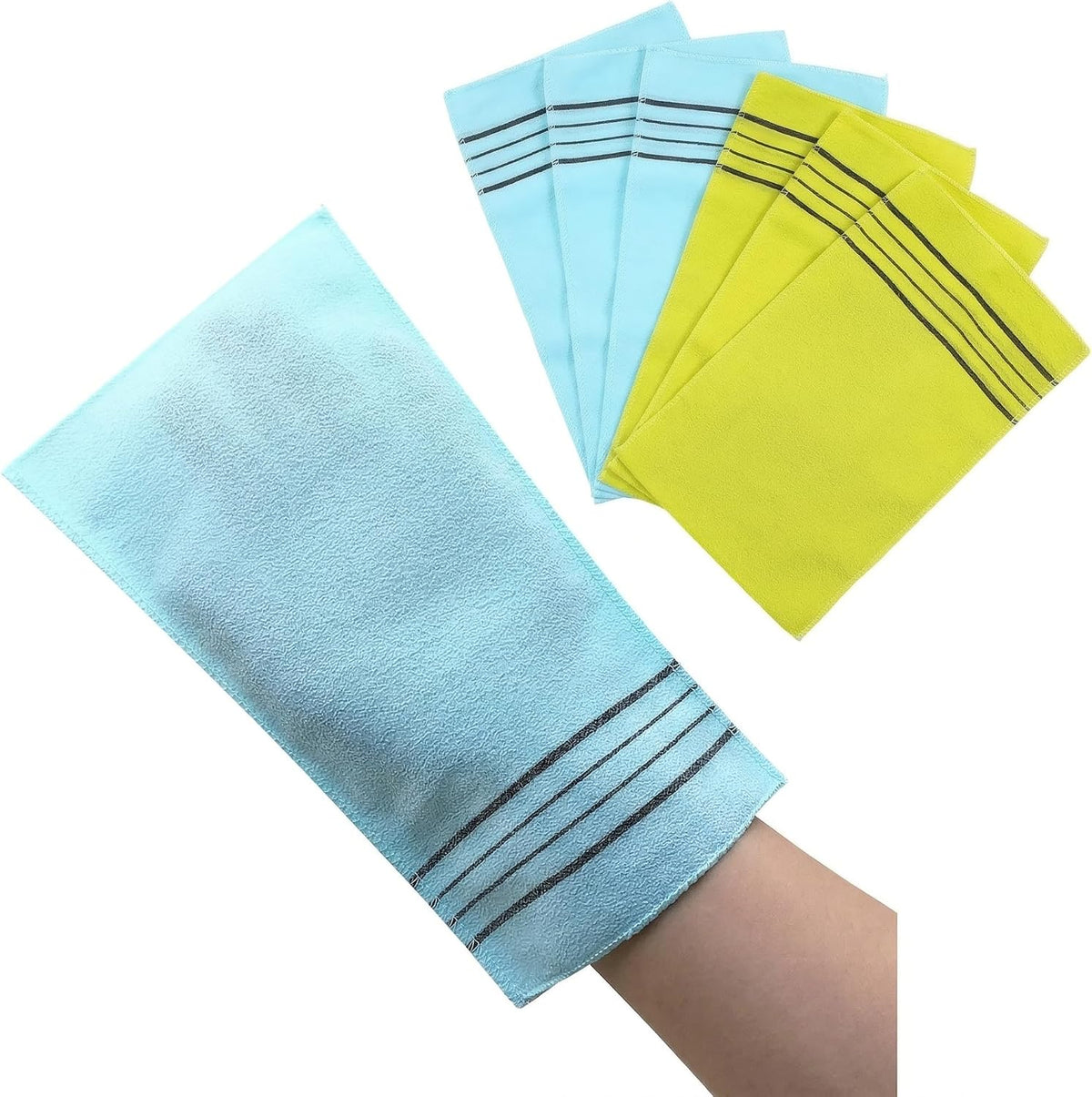 Olivia Tree 6 Pack Exfoliating Mitts, Korean Spa Italy Towel Body Scrubbers