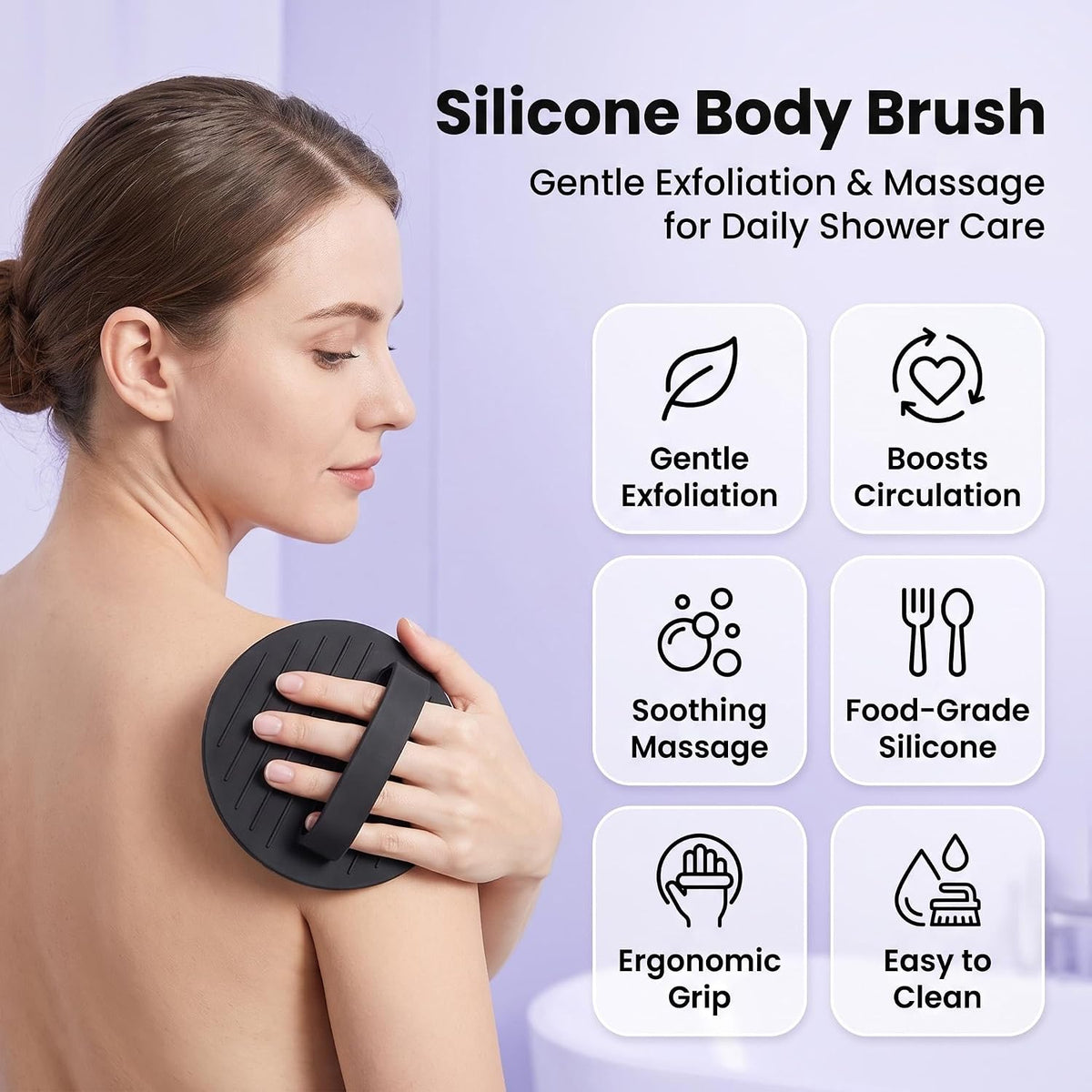 Soft Rubber Shower Scrubber, 2026 New Gentle Exfoliating Bath Glove,