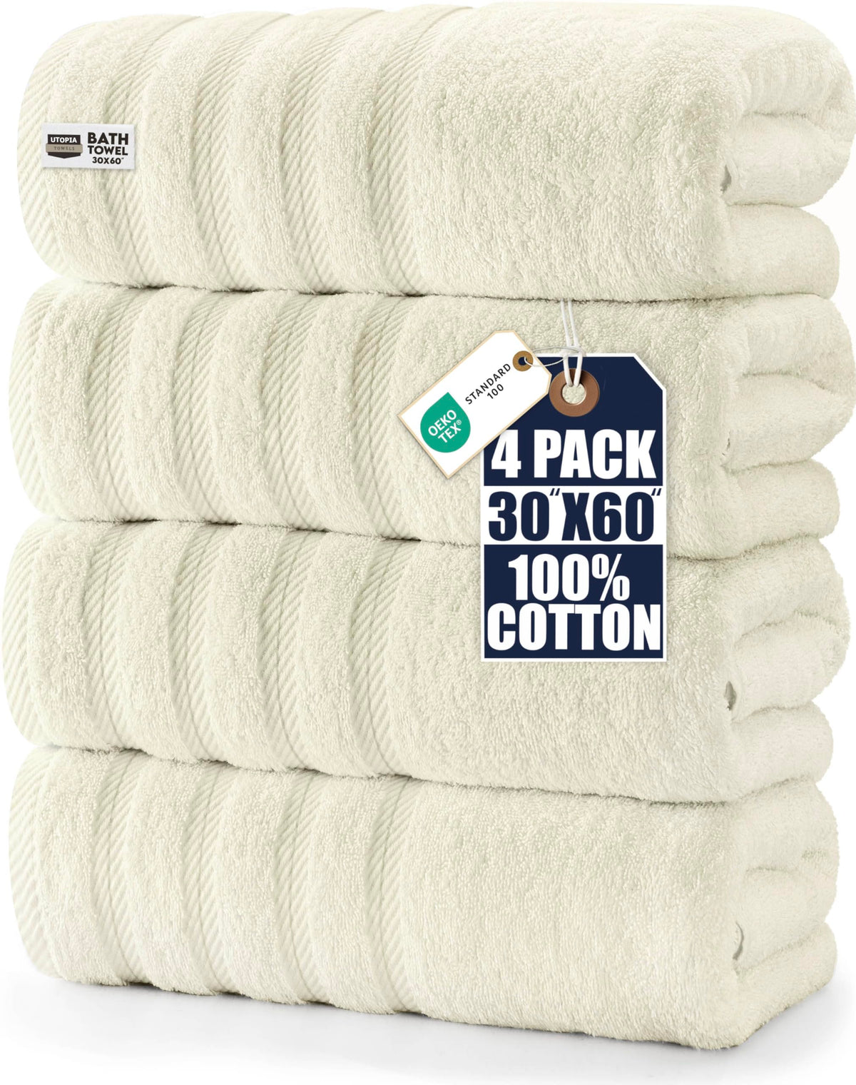 Utopia Towels 4 Pack Premium XL Bath Towels, 30x60 in, Cotton, White