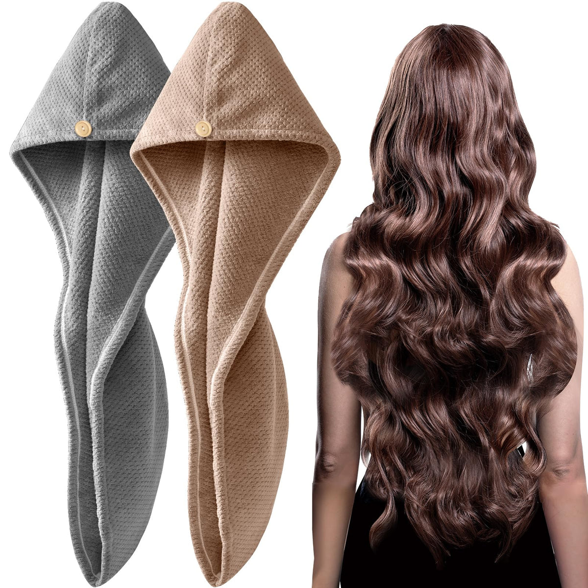YFONG 2 Pack Microfiber Hair Towel Wrap for Women, Quick Dry Hair Turban