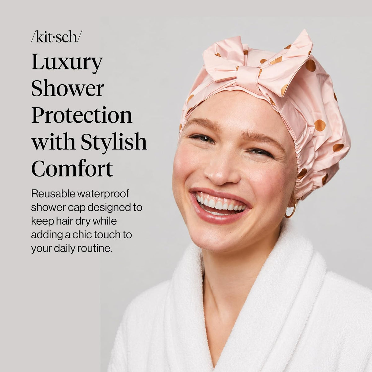 Kitsch Luxury Large Shower Cap for Women - Blush Dot