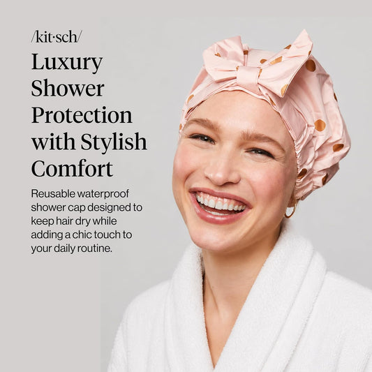 Kitsch Luxury Large Shower Cap for Women - Blush Dot