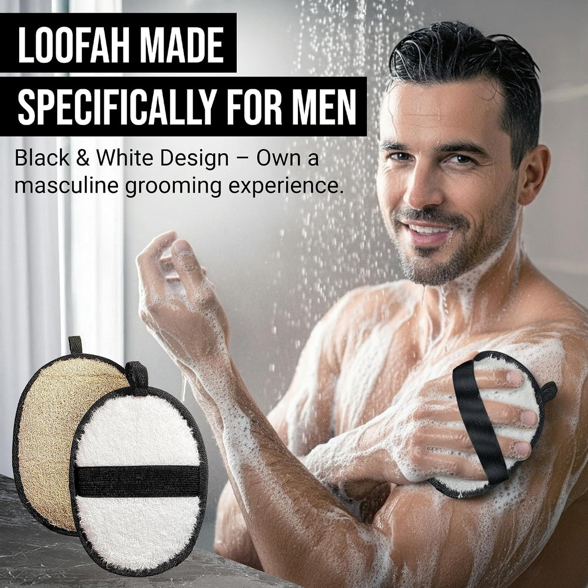 SERRENTO Mens Loofah Body Scrubber - Shower Sponge Luffa 2PCS Baths Hygiene