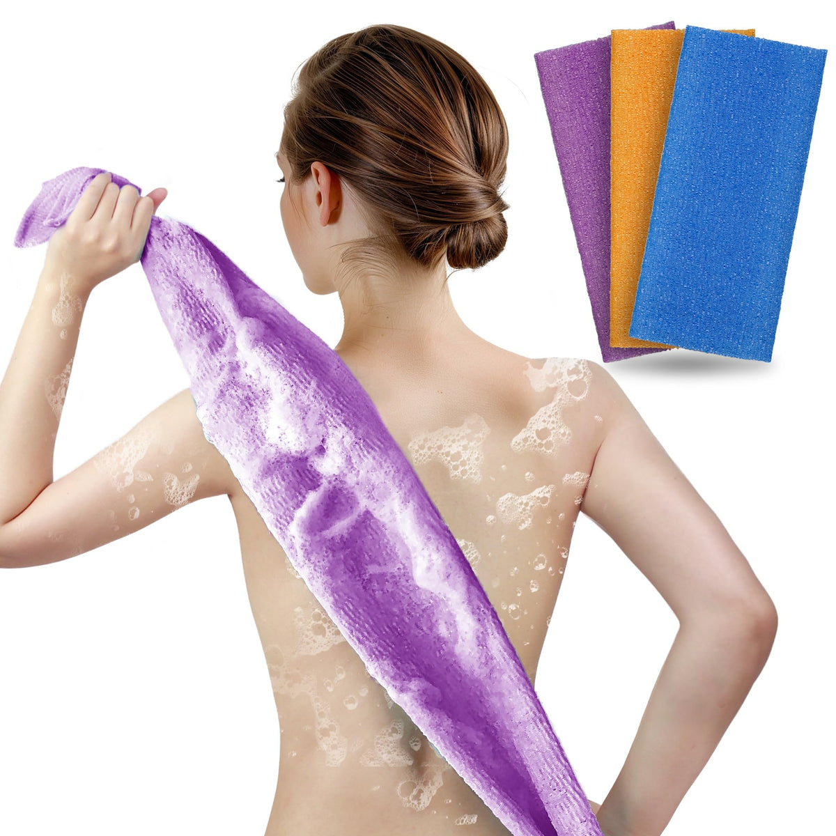 ARCH&M Exfoliating Washcloth & Japanese Shower Towel, Body Scrubber, 3 Pack