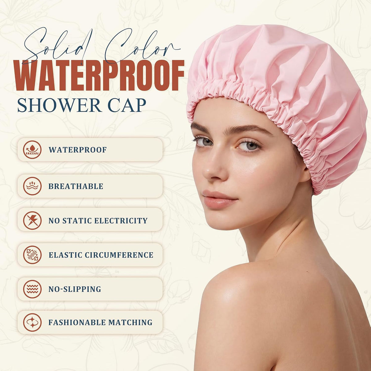 Shower Cap for Women, Reusable Waterproof Long Hair Bonnet