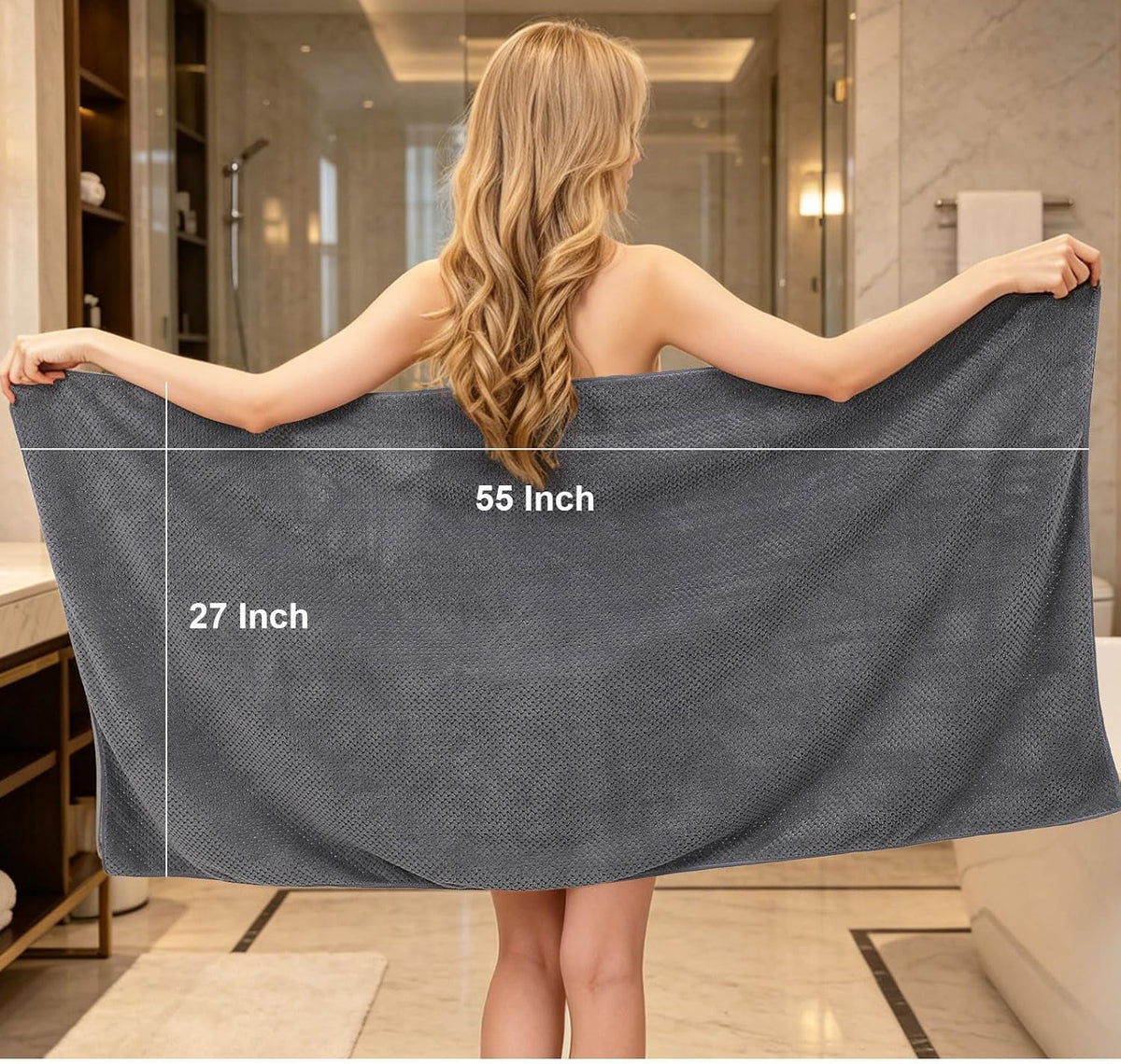 2 Pack Bath Towel Set, Waffle Bath Towel Set, Super Soft Highly Absorbent, Sturdy Quick Drying Towels for Bathroom, Gym, SPA, Yoga (2 Piece 27" x 55", 1Grey+1Purple)