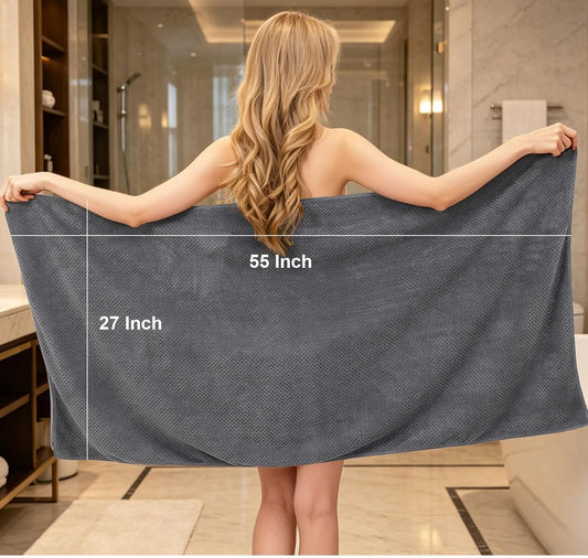 2 Pack Bath Towel Set, Waffle Bath Towel Set, Super Soft Highly Absorbent, Sturdy Quick Drying Towels for Bathroom, Gym, SPA, Yoga (2 Piece 27" x 55", 1Grey+1Purple)