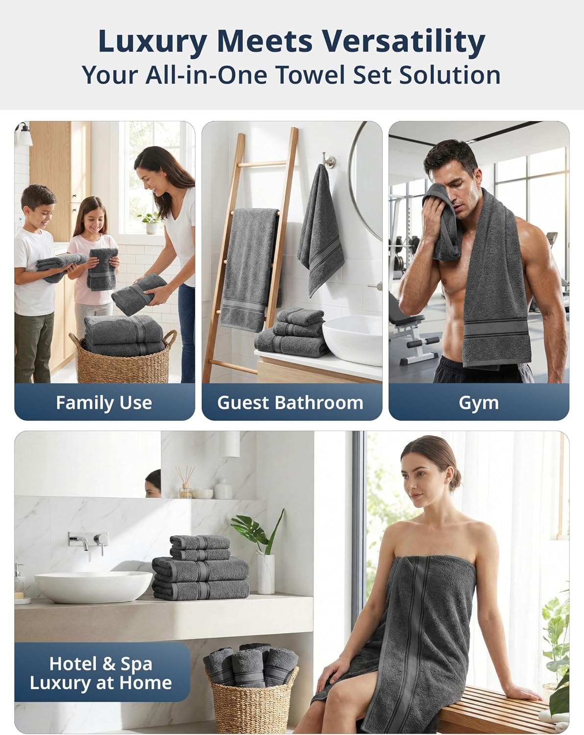 LANE LINEN Bath Towel Set 100% Cotton 18 Piece Soft Absorbent - Grey