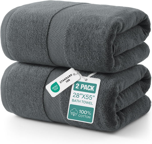 ecolook 2 Pack 100% Cotton Bath Towels, 28 x 55 Inches, Soft