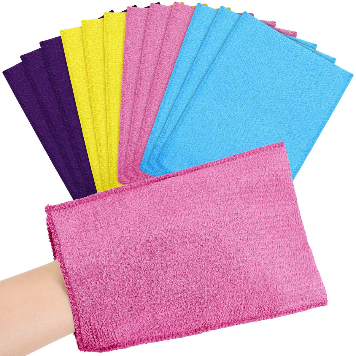 Tatuo 12 Pack Korean Exfoliating Mitts, Body Scrub, 8 x 5.5 in, 4 Colors