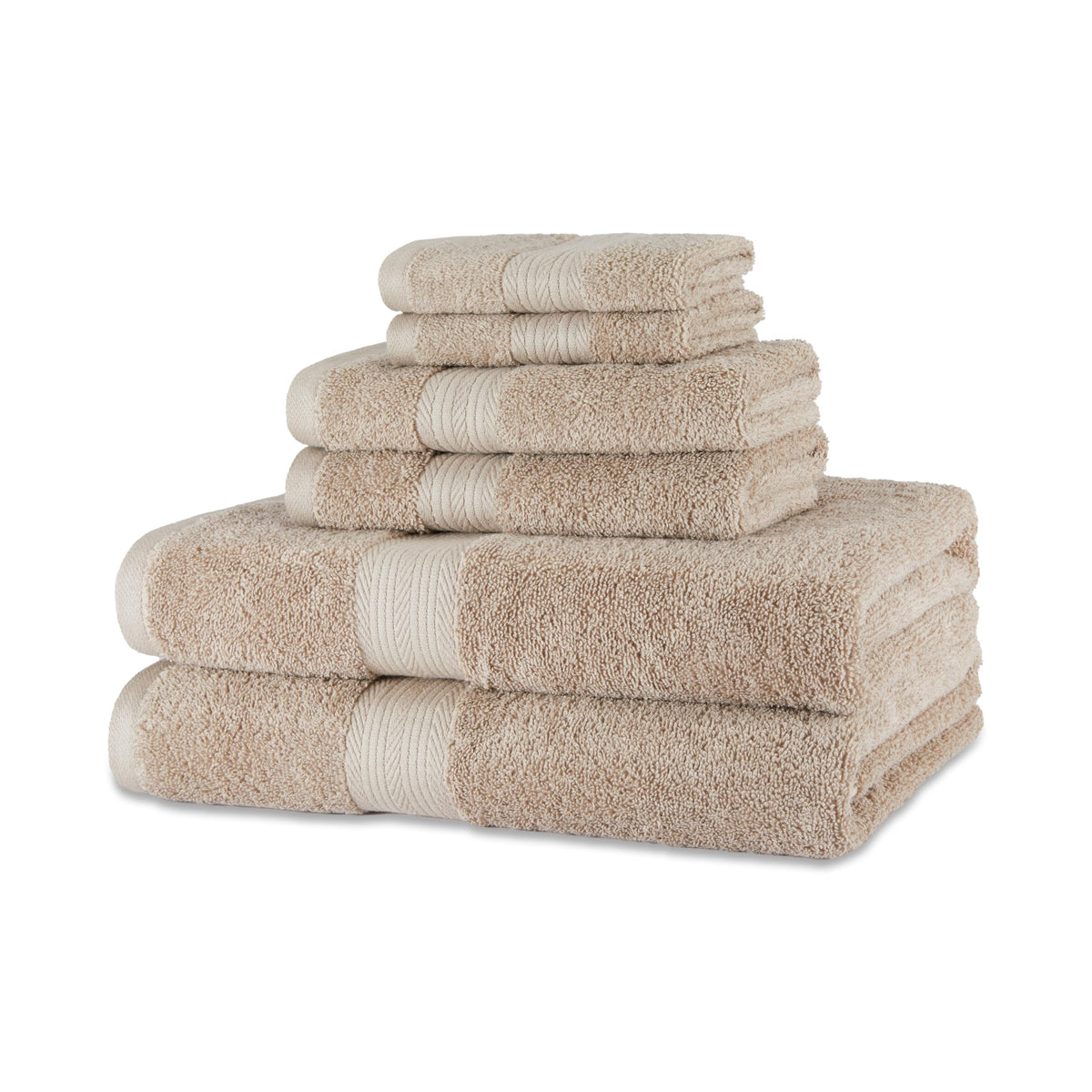 Amazon Basics 6-Piece Highly Absorbent Fade-Resistant Towel Set, 100% Cotton Towels for Bathroom, Soft, 2 Bath Towels, 2 Hand Towels, 2 Washcloths, Black