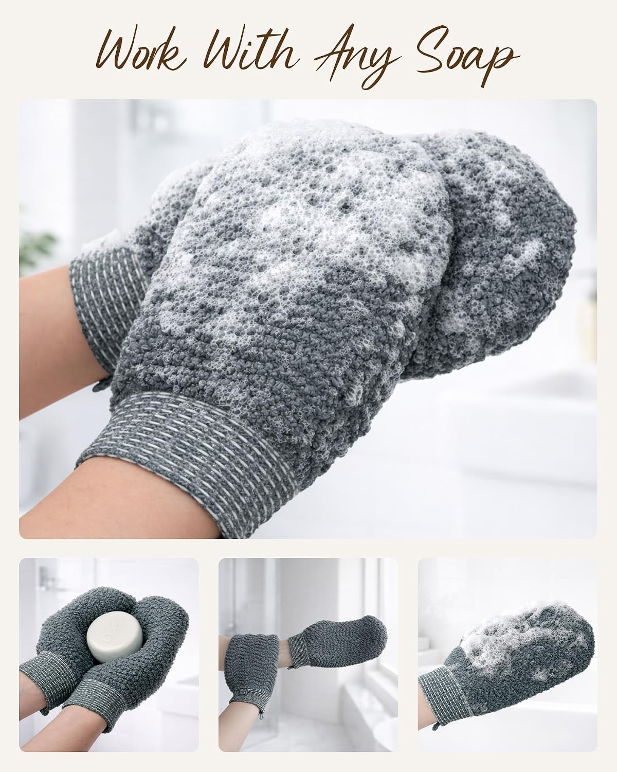 Exfoliating Gloves 2 Pack, Wave Texture Exfoliating Mitt for Dead Skin Remover, Body Scrub Gloves for Bath Shower, Korean Exfoliating Mitt, Loofah Alternative Body Scrubber for Women & Men