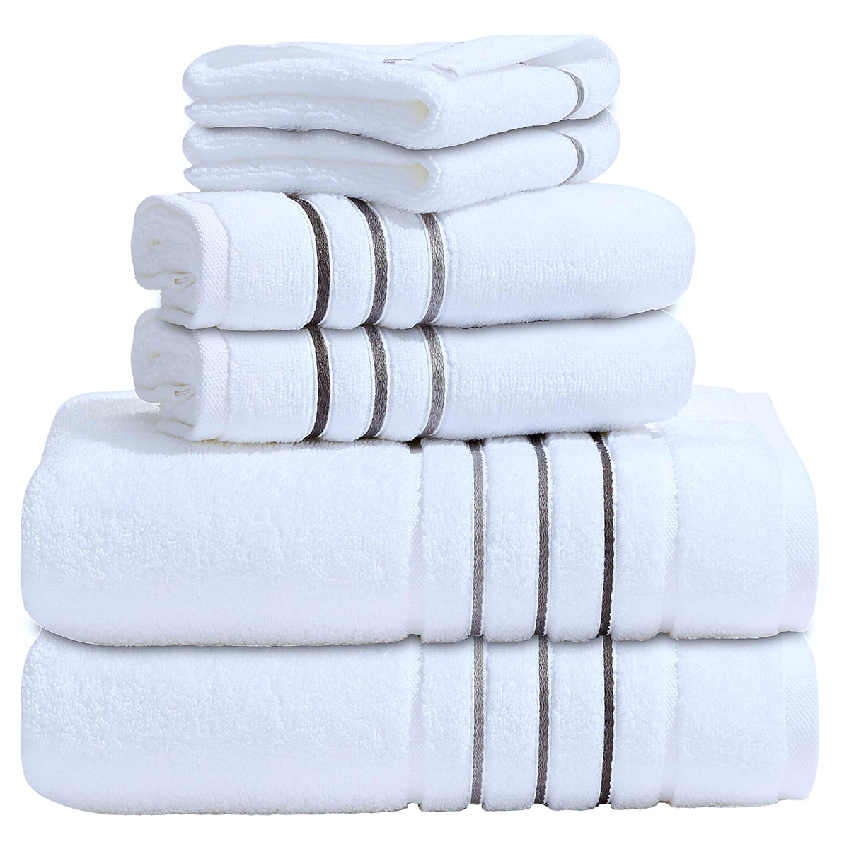 Bath Towels Set for Bathroom – Luxury 6-Piece Cotton Towels, Soft Absorbent & Quick Dry, 600 GSM Bath Towels for Bathroom, Hotel Spa Quality (White/Grey, 6- Bath Towel Set)