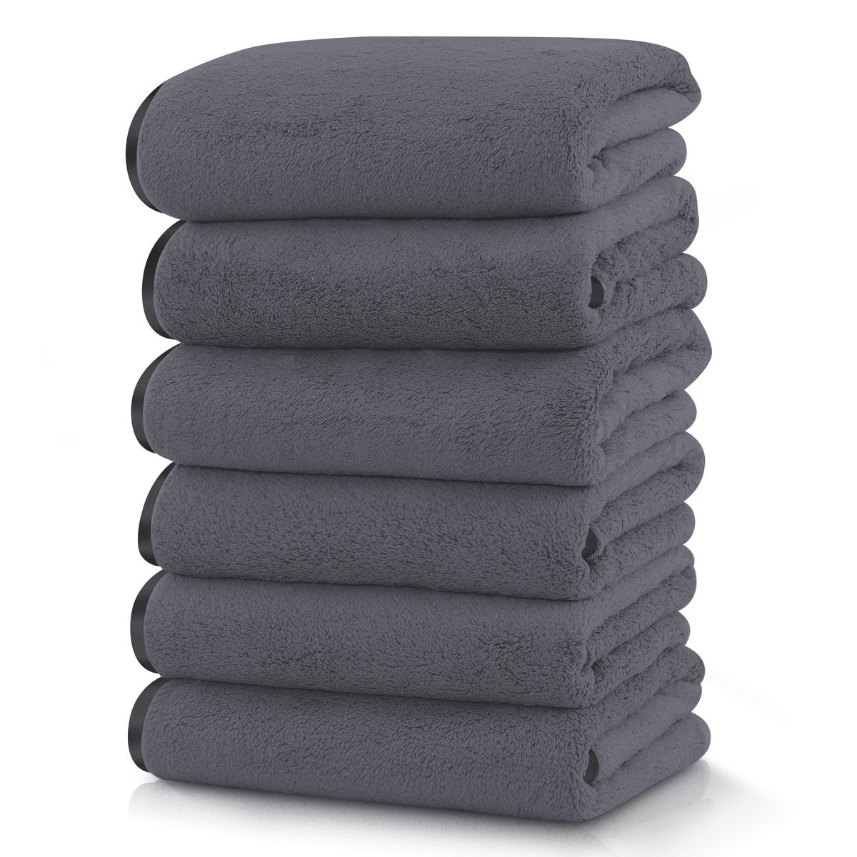 TENSTARS Luxury Silk Hemming Towel Set - Light Thin Quick Drying - 2 Bath Towels 2 Hand Towels 2 Washcloths - Ultra Soft Microfiber, for Bath Fitness, Sports, Yoga, Travel (Dark Grey 6 Pieces)