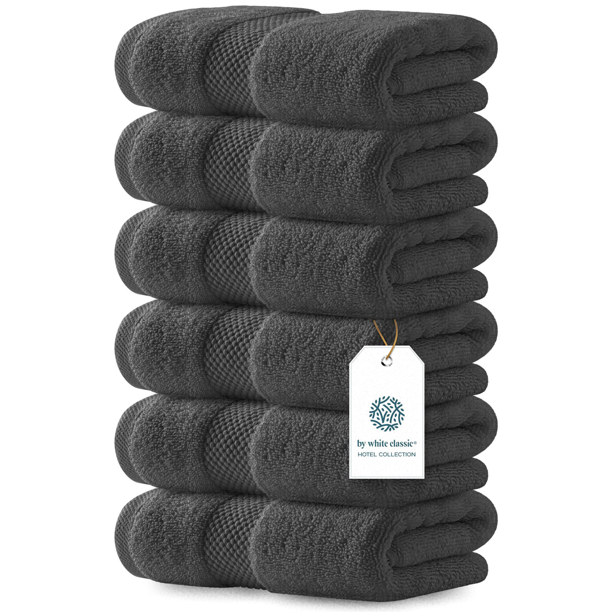 White Classic Luxury White Hand Towels - 100% Turkish Cotton, 16x30, 6 Pack