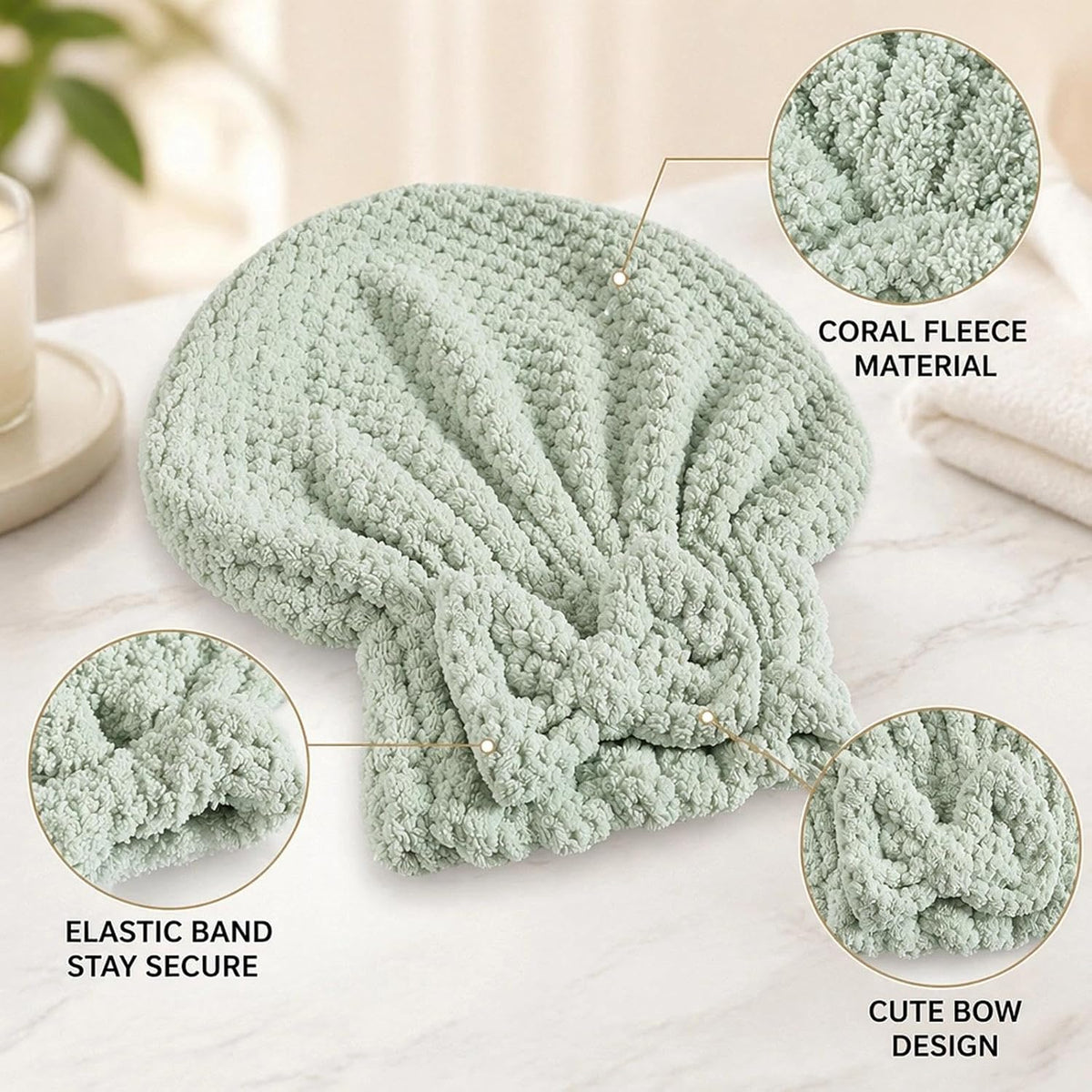 Hair Towel Set - Hair Drying Cap - Bamboo Towel - Headband