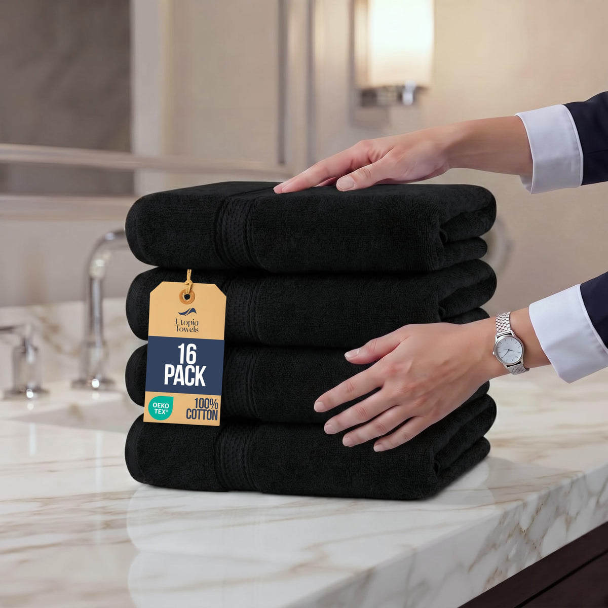 Utopia Towels 4 Pack Premium Bath Towels, 27x54 in, 600 GSM Cotton Black