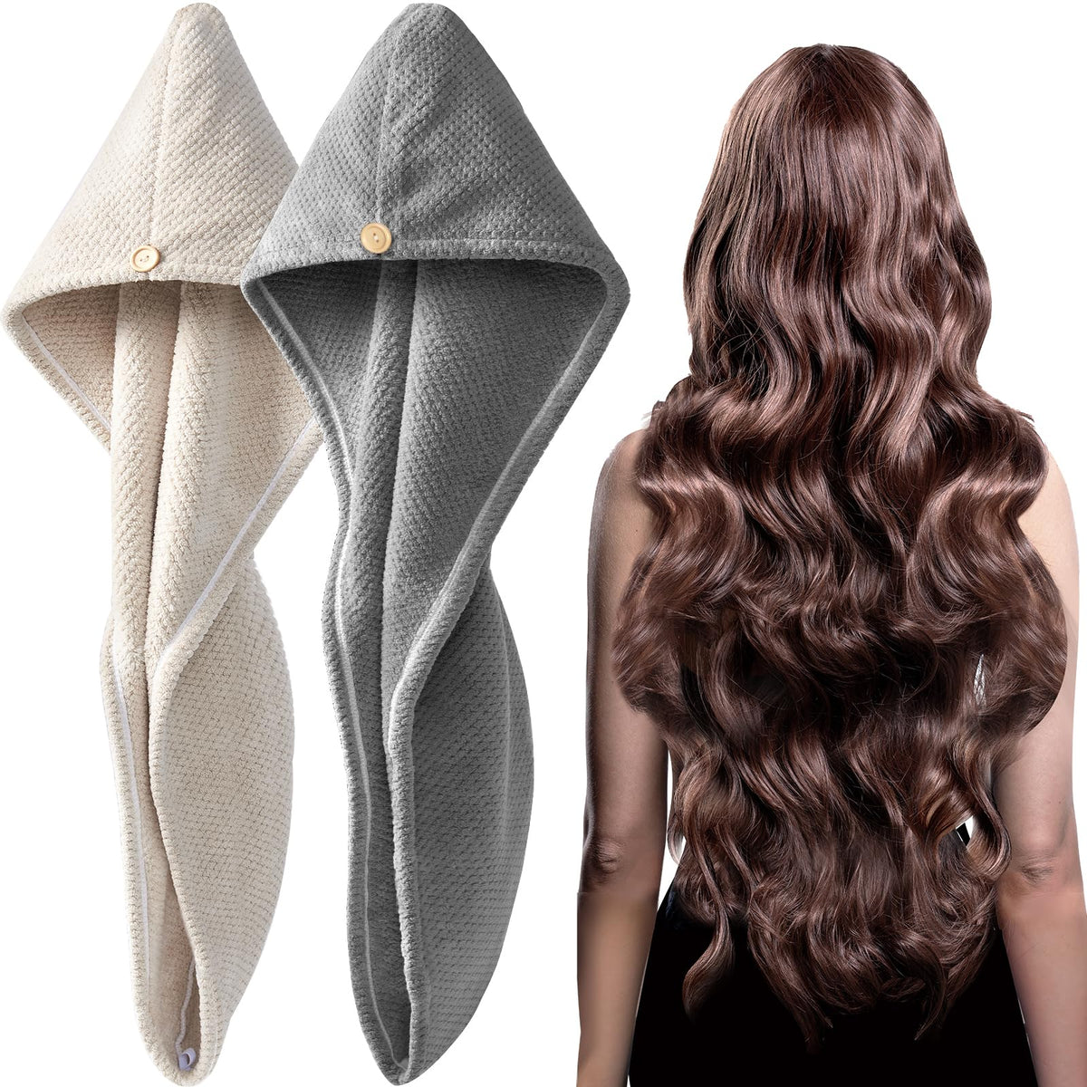 YFONG 2 Pack Microfiber Hair Towel Wrap for Women, Quick Dry Hair Turban