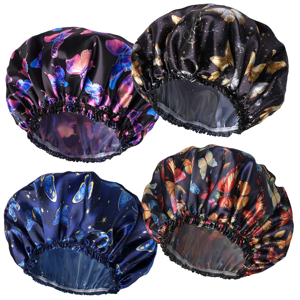 Shower Caps for Women, 4 PCS Reusable Waterproof Bath Cap