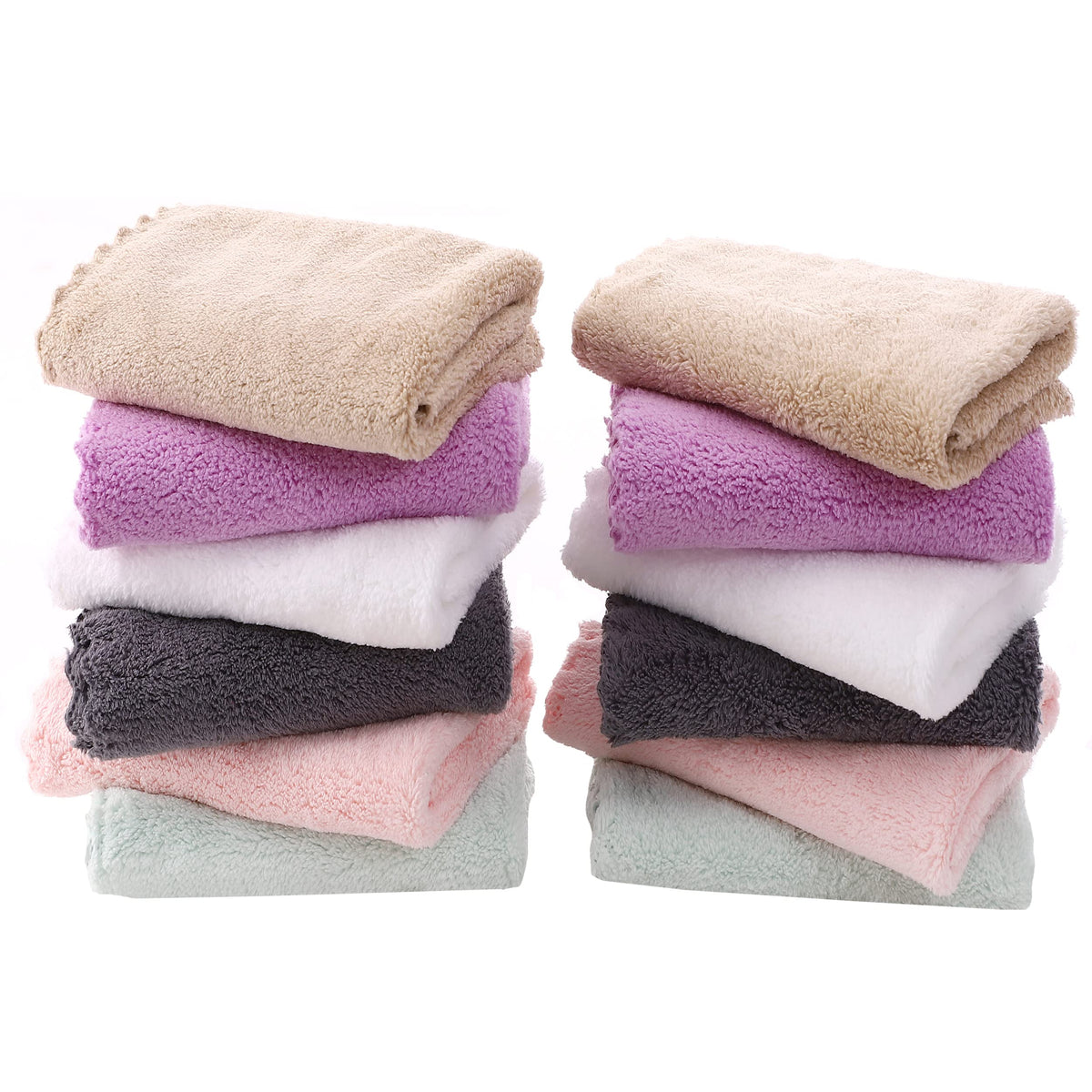 TENSTARS Luxury Silk Hemming Towel Set - Light Thin Quick Drying - 2 Bath Towels 2 Hand Towels 2 Washcloths - Ultra Soft Microfiber, for Bath Fitness, Sports, Yoga, Travel (Dark Grey 6 Pieces)