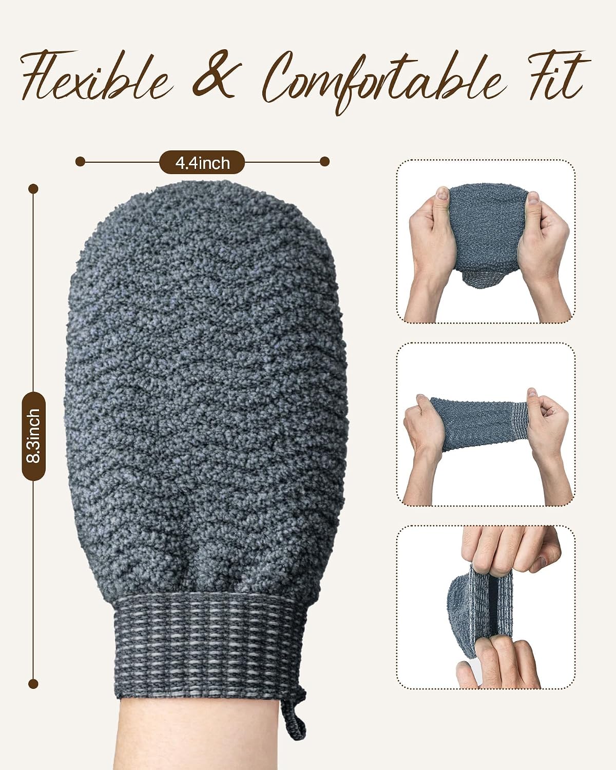 Exfoliating Gloves 2 Pack, Wave Texture Exfoliating Mitt for Dead Skin Remover, Body Scrub Gloves for Bath Shower, Korean Exfoliating Mitt, Loofah Alternative Body Scrubber for Women & Men
