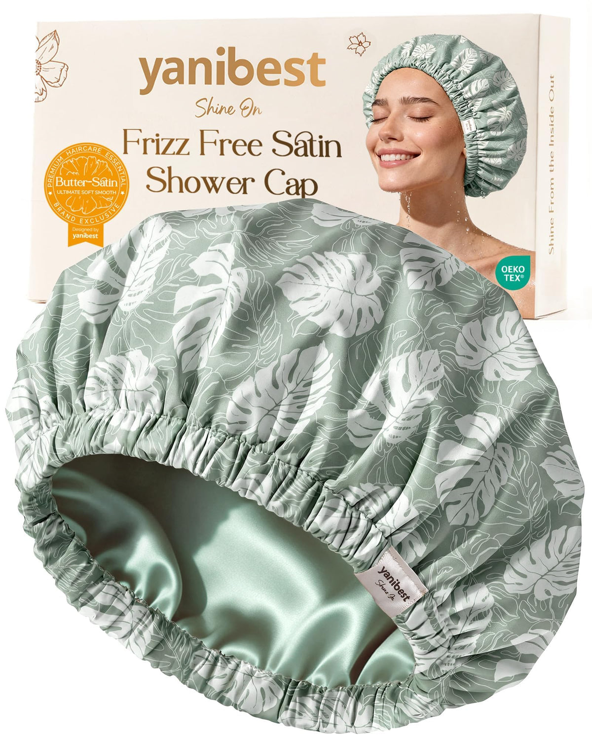 Yanibest Satin Lined Shower Cap, Shower Caps for Women Reusable Waterproof