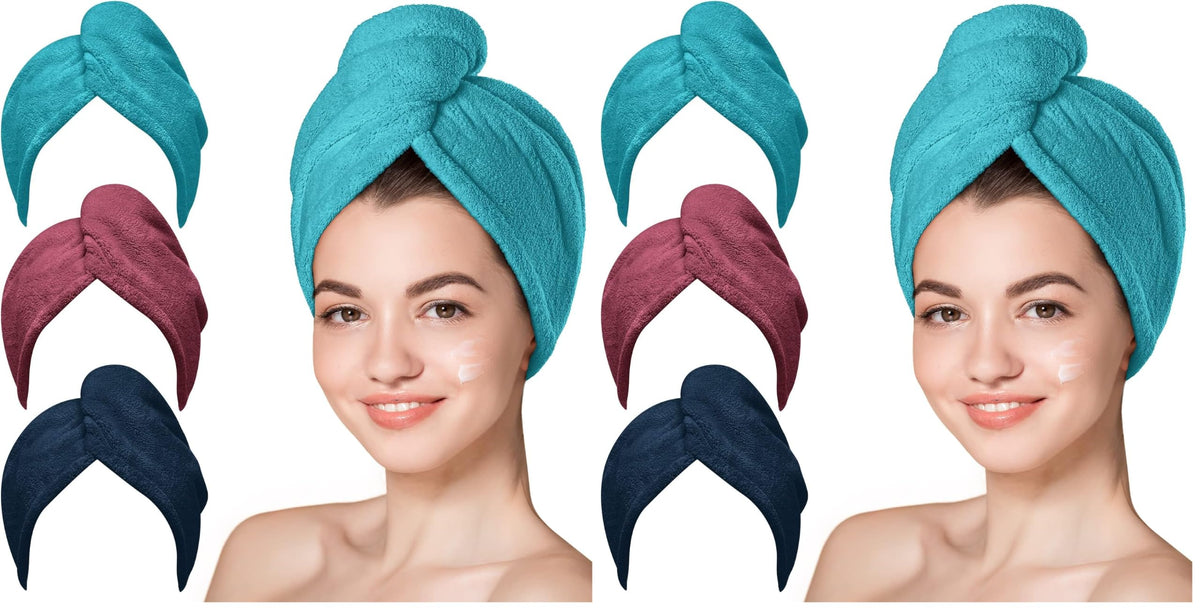 Hicober Microfiber Hair Towel Wrap for Women, Blue Grey Pink, 3-Pack