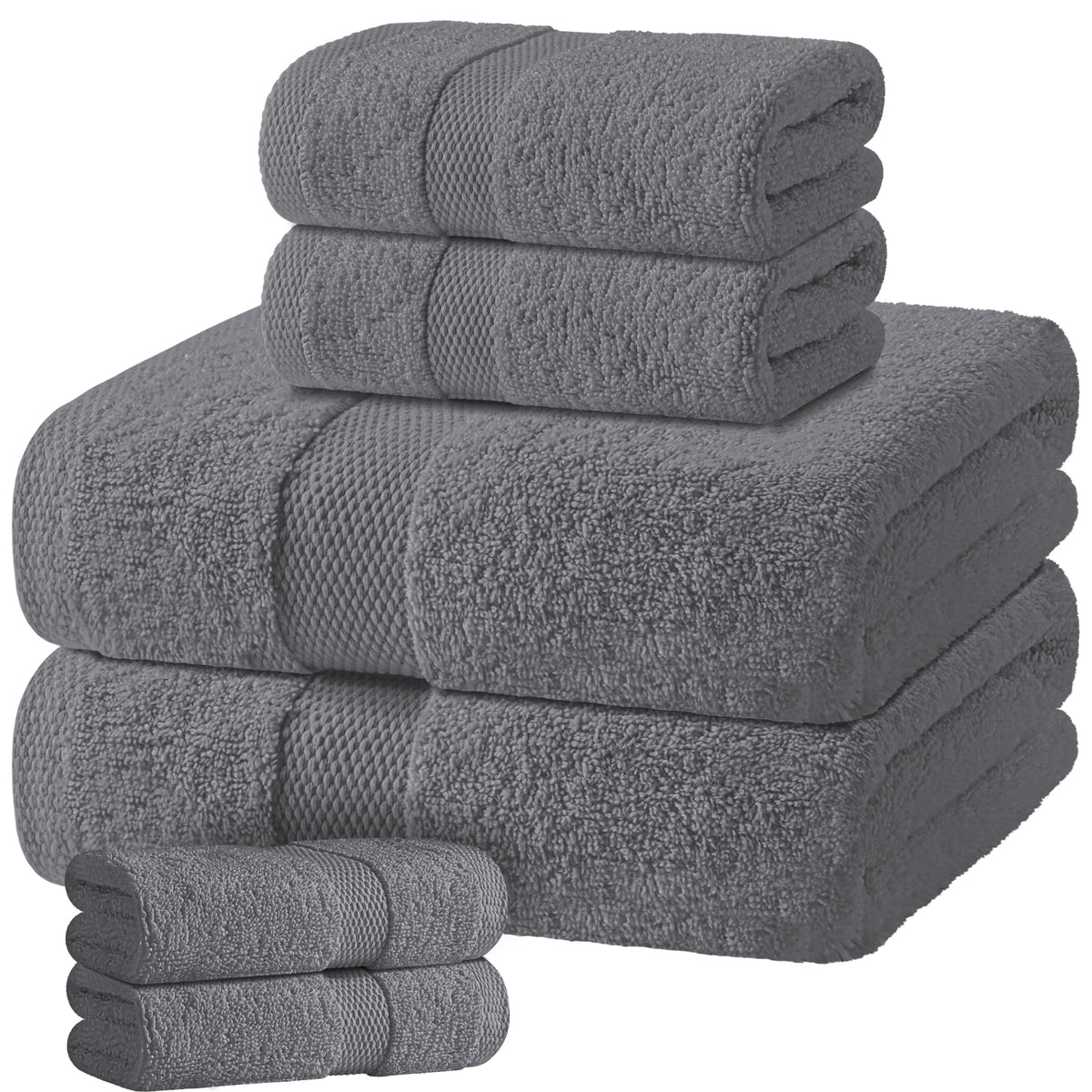 White Bath Towel Set of 6 - 100% Cotton Highly Absorbent Towels for Bathroom, 2 Luxury Bath Towels 650GSM, 2 Hand Towels, 2 Washcloths