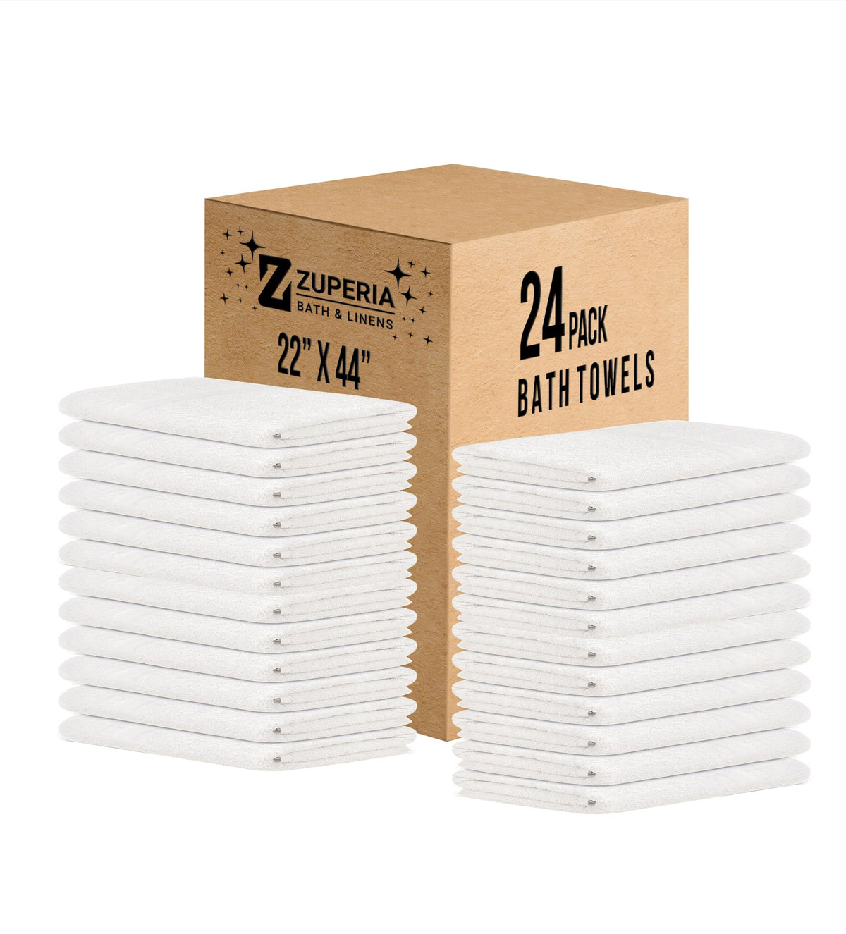 ZUPERIA White Bath Towels Bulk 12 Pack (22 x 44 Inches) - 100% Cotton Economy Light Weight Towels for Commercial Use - Quick Dry, Ultra-Soft, and Absorbent Bulk Towels