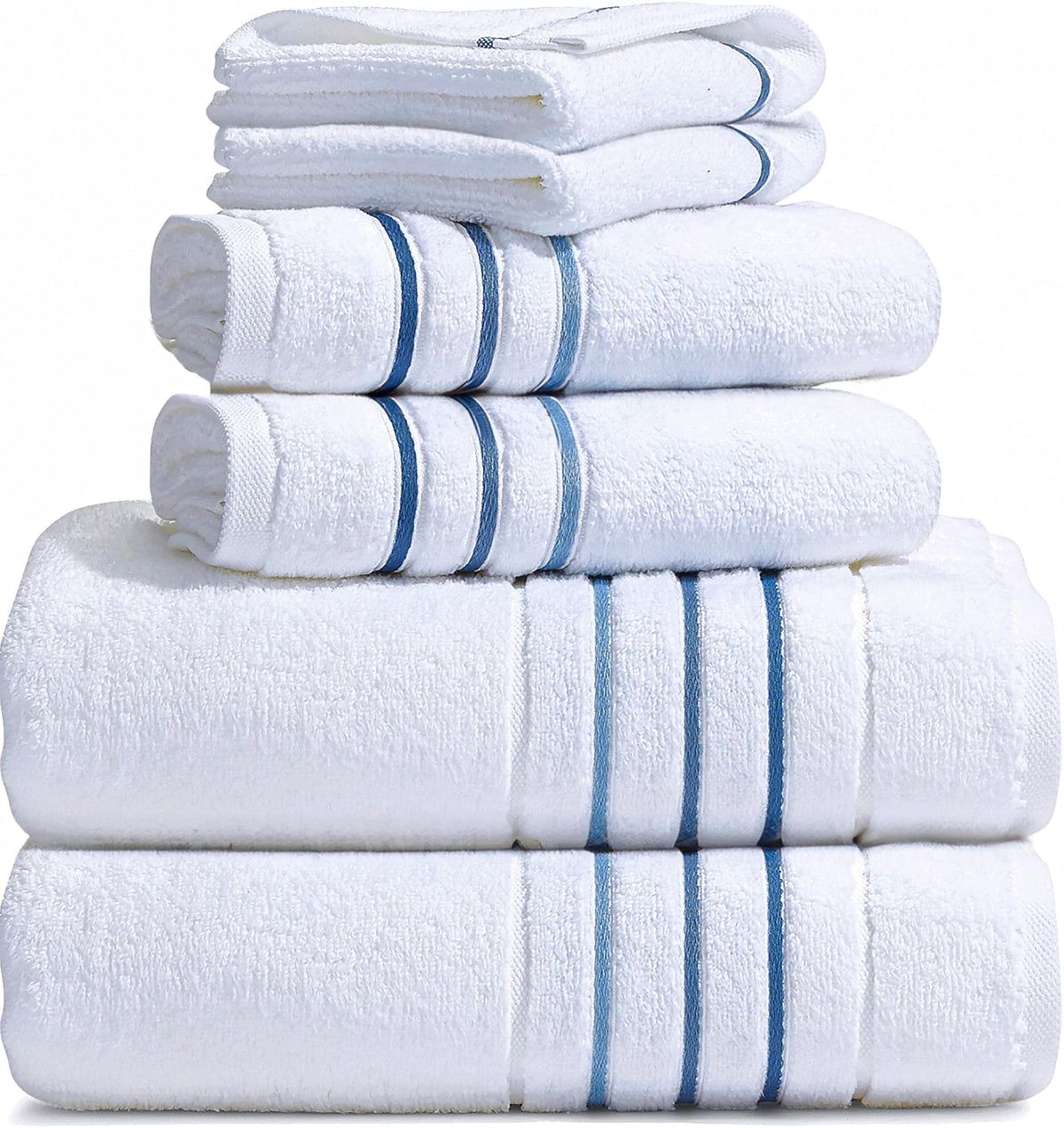 Bath Towels Set for Bathroom – Luxury 6-Piece Cotton Towels, Soft Absorbent & Quick Dry, 600 GSM Bath Towels for Bathroom, Hotel Spa Quality (White/Grey, 6- Bath Towel Set)
