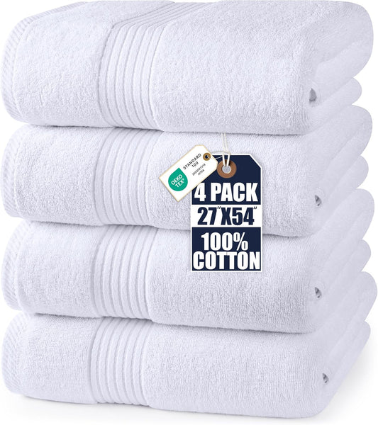Utopia Towels Luxurious Bath Towels Set, 27x54 in, 4 Pack, Soft, White