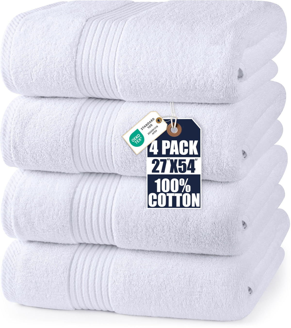 Utopia Towels Luxurious Bath Towels Set, 27x54 in, 4 Pack, Soft, White