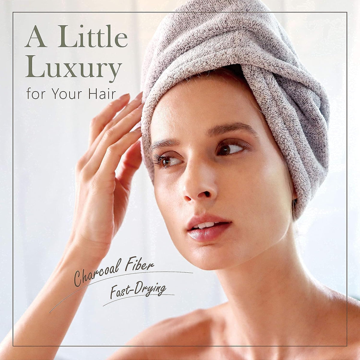 myHomeBody Hair Towel Wrap, Quick Drying Turban, Absorbent Cap – Gray