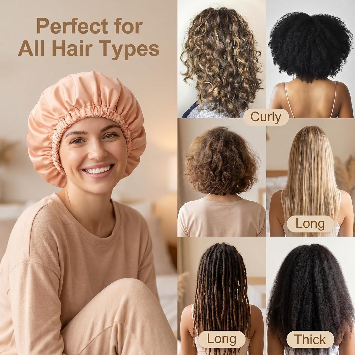 Satin Lined Shower Cap,Shower Caps for Women Reusable Waterproof