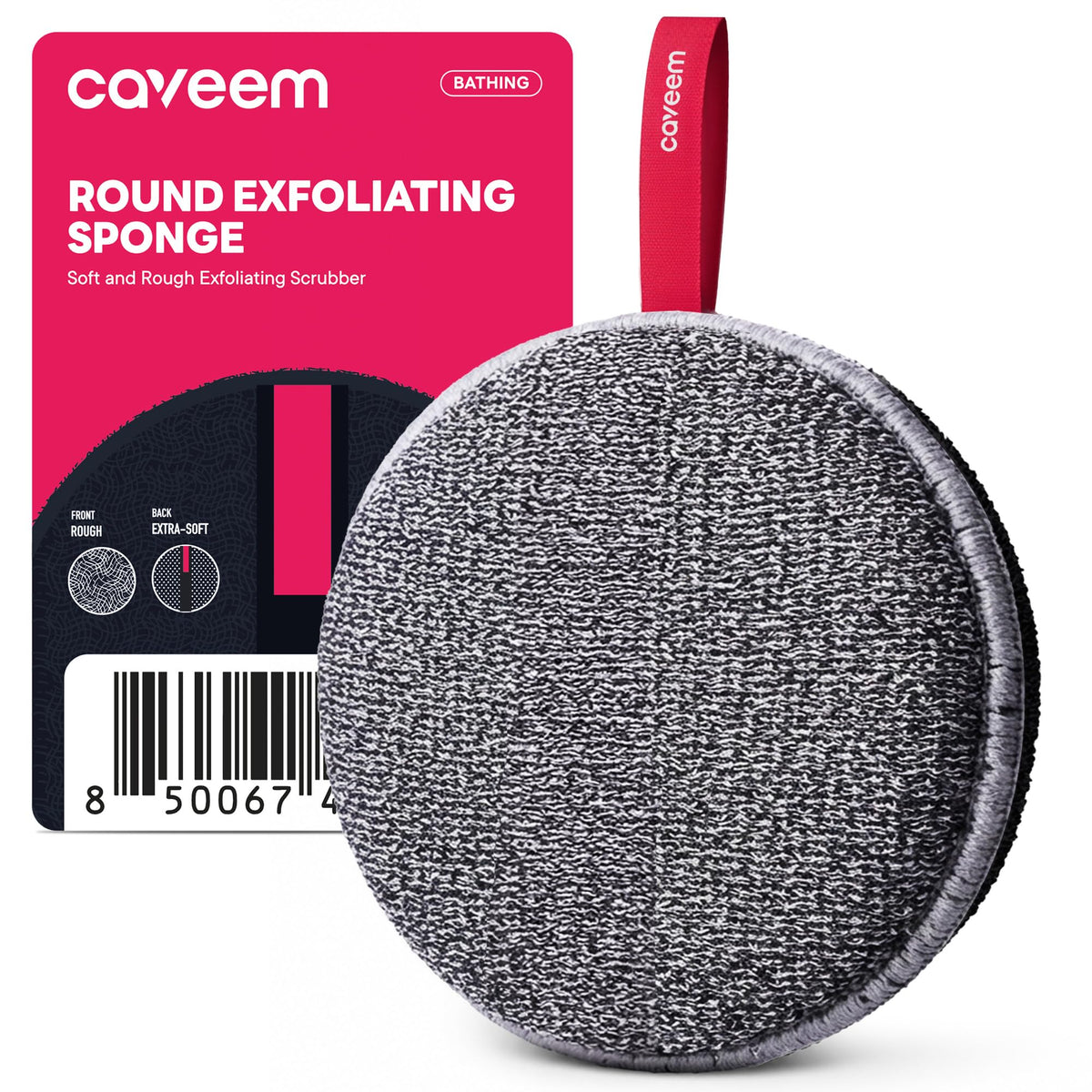 Caveem Exfoliating Body Scrubber, Shower Scrubber for Body, 2 Pack, Round | Dual Texture Exfoliation, Bath and Body Scrub Buffer, Body Exfoliator for Remove Dead Skin, Gentle Rough Sponge for Shower