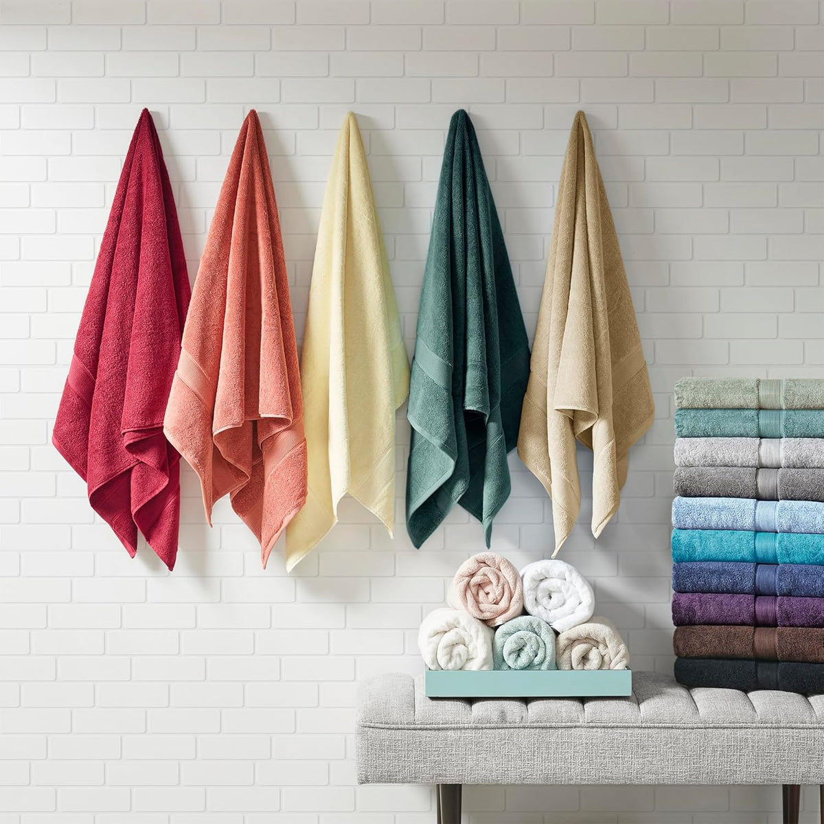 Madison Park 800GSM 100% Cotton Bathroom Bath Towel Set of 8, Cream